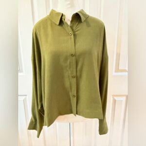 Madewell Olive Green Lusterweave Hartfield Crop Button Up Shirt Size XL NG887
